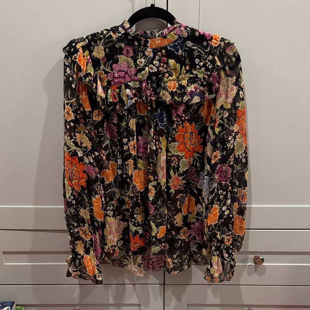 RIXO Floral Blouse - Black, Orange, Purple